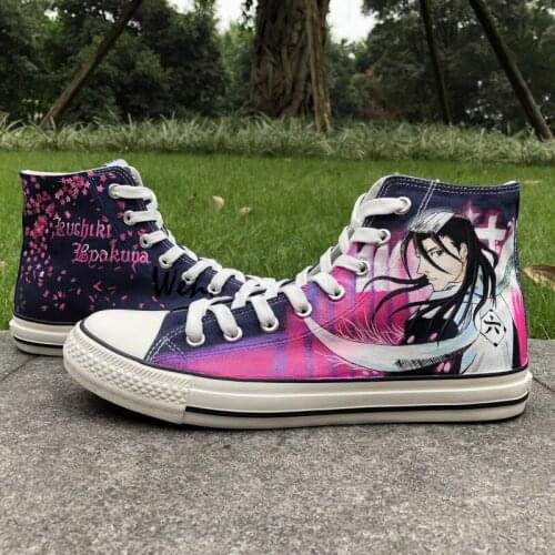 Wen Anime Hand Painted Shoes Design Custom Bleach Byakuya Kuchiki Christmas Gifts High Top Men Womens Canvas Sneakers