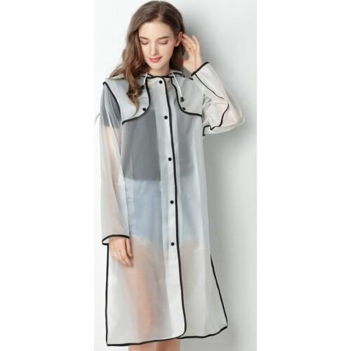 New Fashion EVA Women Poncho With Hat Ladies Waterproof Long Translucent Raincoat Adults Men Outdoor Windproof Rain Coat Jacket