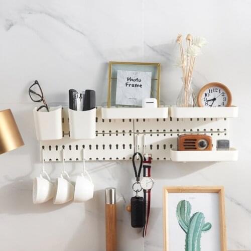 Nordic Style Plastic Pegboard Shelf Punch-free Household Pegboard Accessories For Kitchen Bathroom