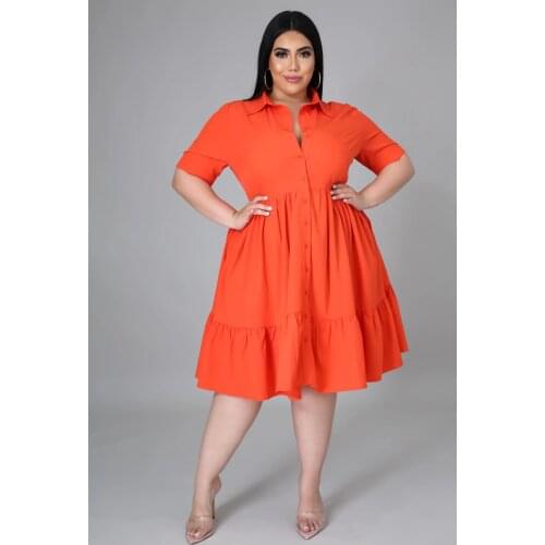ChocoMisty-LadyPlus Plus-size Dresses Turn Down Collar Buttons Ruffle Midi Dress PP068