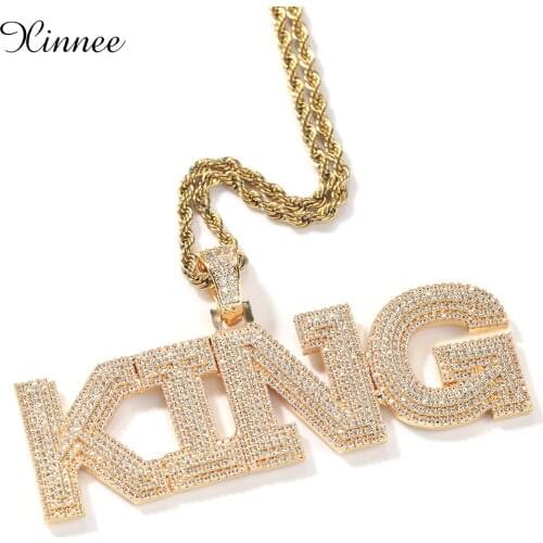 Drop Shipping Custom Baguette Letters With Rope Chain Cubic Zirconia Intial Name Necklace Jewelry Charm Hip Hop Necklaces