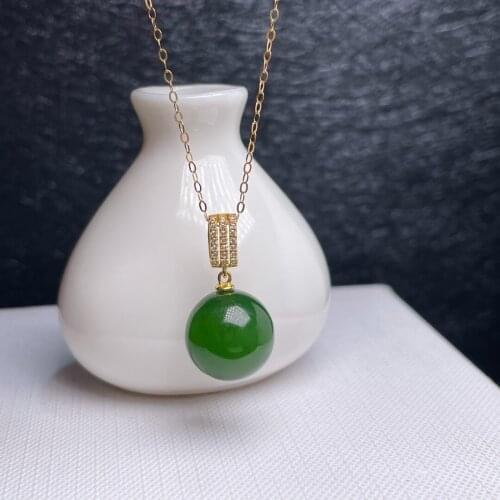 SHILOVEM 18k yellow gold real natural Jasper pendants Christmas Gift fine Jewelry plant wedding no necklace 12mm mymz12126652by