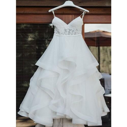 Vestidos De Noivas Bridal Gowns Spaghetti Straps Pleated Lace Organza Tulle Wedding Dresses Ruffles Custom Made Size