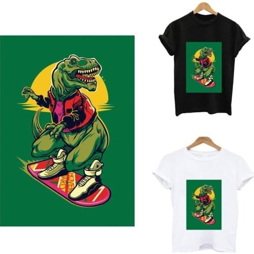 Transfer fusible clothing Skateboard dinosaur heat-sensitive iron on patches applique on clothes stripes custom patch tops