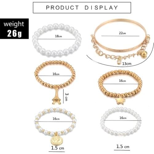 Tocona 6pcs/set Fashion Gold Color Beads Pearl Star Multilayer Beaded Bracelets Set for Women Charm Party Jewelry Gift 5483
