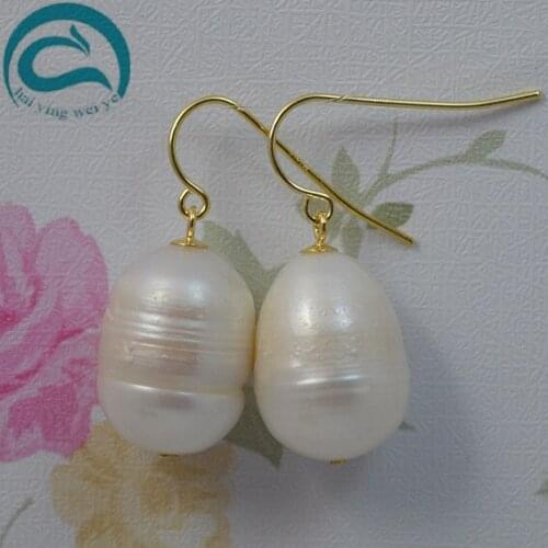 Unique Huge Size Real Pearl Earrings White 11-13mm Big Natural Freshwater Pearl Gold Hook Dangle Earrings Fine Jewelry For Laday