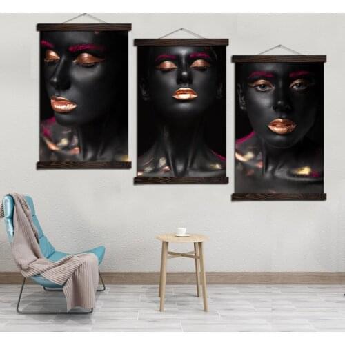 Red Lip Black Makup Girl Vintage Posters and Prints Art Scroll Painting Canvas Wall Art Pictures Farme Painting Home Decoration