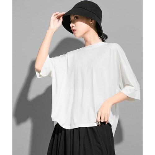 Ladies summer wear new drawstring slit irregular design hip hop street loose large size short sleeve T-shirt