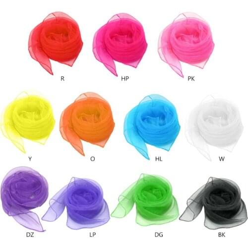 70x70CM Women Chiffon Square Neck Scarf Sweet Solid Candy Color Lady Ribbon Handkerchief Dancing Vintage Head Wraps