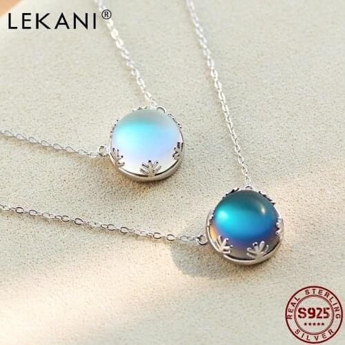 LEKANI Aurora Pendant Halo Crystal Gem S925 Sterling Silver Fashion Necklace Fall Fine Jewelry Women Elegant Anniversary Gift