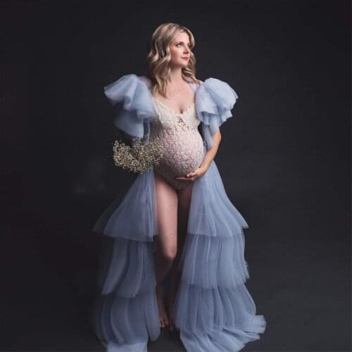 LO&Li Ladies Dress Gown Perspective Sheer Long Illusion Tulle Robe Sexy Bridal Bathrobe Custom Puffy Pregnancy Photoshoot Dress