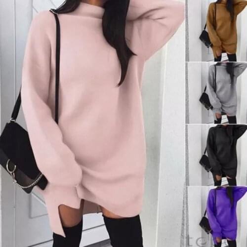 2020 Autumn Winter Long Sleeve Sweater Dress Pullover Jumper Female Clothes Women White Knitted Turtleneck Sweaters