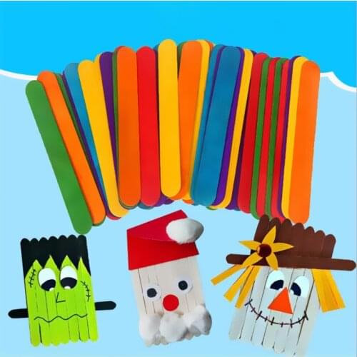 1set Colored Wooden Ice Cream Sticks Natural Wood Popsicle Sticks Kids Educational Toys Popsicle Mold DIY Craft Supplies