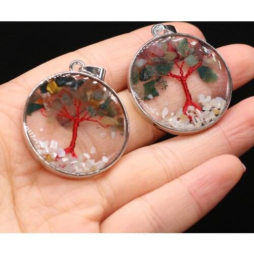 1pc Natural Stone Pendants India Agates Tree of Life Transparent Charms for Trendy Jewelry Making DIY Necklace Earrings