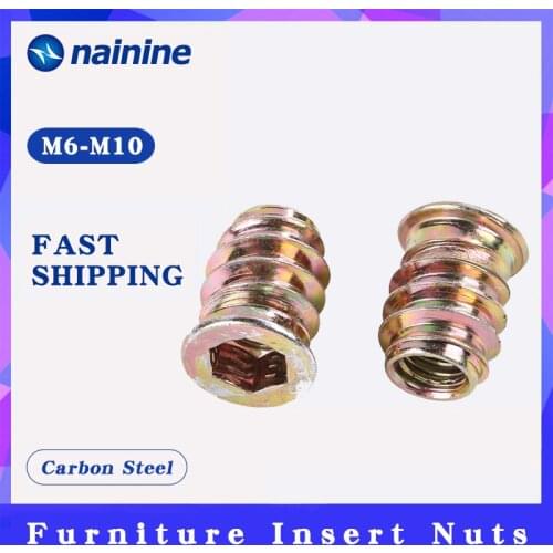 10pcs/100pcs M6 M8 M10 Zinc Alloy Iron Inside Carbon Steel Hex Socket Drive Insert Nuts Threaded For Wood Furniture B124