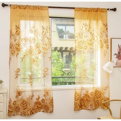 100*200cm Classic Home Door Window Curtain Balcony Modern Luxury Flower Printed Sheer Tulle Voile Curtains In The Living Room