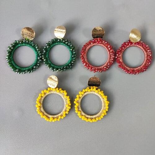 2020 new boho large round pendant earrings cutout design fashion wild handmade weaved crystal earrings women clothing accessory