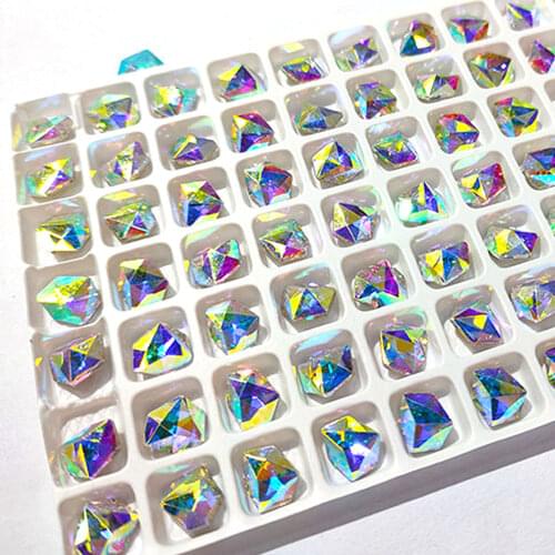 50pcs/Bag 6*8mm K9 Glass Rhinestones Glass Crystal Pointback AB Color/Champagne/White Multi-Faceted Ice Cube Nail Accessories VP