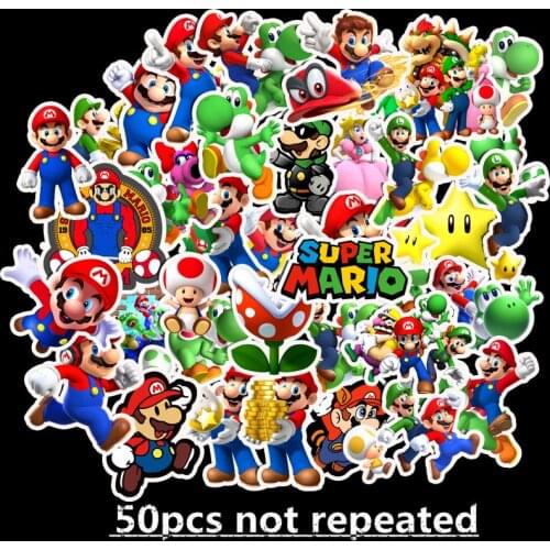 50 pcs Super Mary Mario Anime stickers notebook computer Guitar skateboard sticker Children DIY graffiti waterproof sticker toy