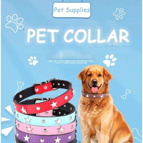 6 Colors S-L Star Studded Dog Cat Collar Leather Puppy Neck Strap Collar Adjustable Pet Collars For Small Medium Dogs Neck Strap