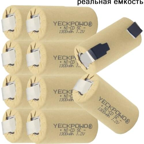 10 pcs flat top 1300mAh NICD sub C battery 1.2V SC batteries real capacity as declared for emergency lighting for dewalt