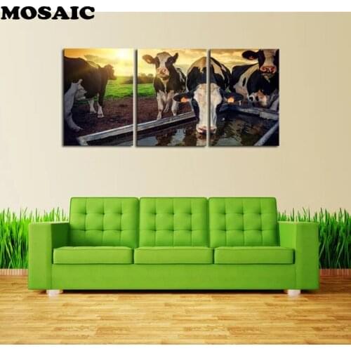 Diamond painting mosaic Embroidery Cow Wall Decor, Kitchen Decoration, Farm Art,Cow Print diamond cow Picture Artwork 3pcs/set