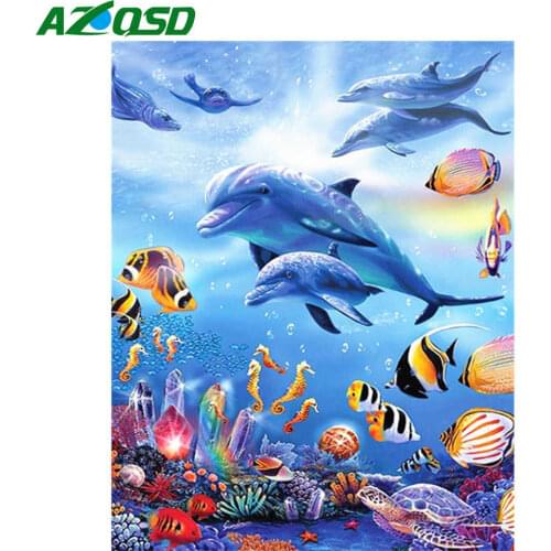 AZQSD Diamond Painting 5D Dolphin Cross Stitch Diamond Embroidery Animal Needlework Picture Of Rhinestones Gift Home Decor