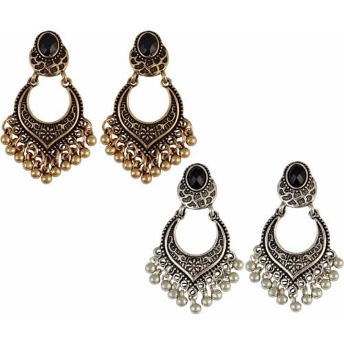 Bohemian Gypsy Vintage Gold Plated Fashion Earring Carving Flower Resin Beads Tassel Drop Long Earrings For Women Jewelry