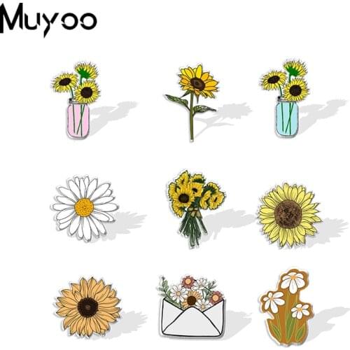 2021 New Daisy and Sunflower Flowers in the Envelope Handmade Epoxy Acrylic Lapel Pins Clothing Pins