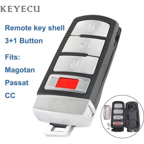 Keyecu Car Remote Key Shell Case Fob 3+1 Button for VW Volkswagen Magotan Passat & CC 2005 2006 2007 2008 2009 2010 (Shell Only)
