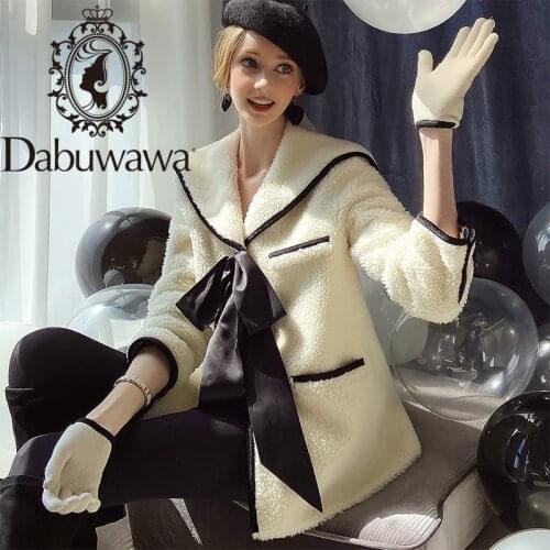 Dabuwawa Bow Front Furry Sheep Fur Coat Jacket Women Winter Jacket Casual Sweet Plush Warm Thick Overcoat Female DT1DFR018