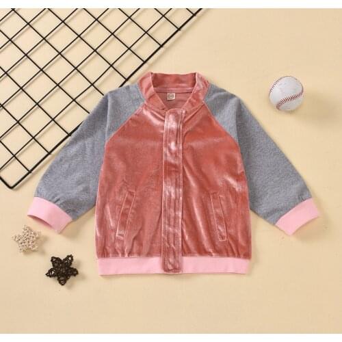 Childrens Jacket Girls kids Outwear Zipper Spring Autumn Pink Flannel Patchwork Open Bag Casual Style Kids Clothes