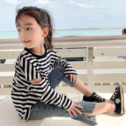 Mihkalev Kids Girls Clothes Set Autumn 2020 Baby Girl 2pieces Clothing Sets Stripe Tshirt+Jeans Children Outfit Set Tracksuit