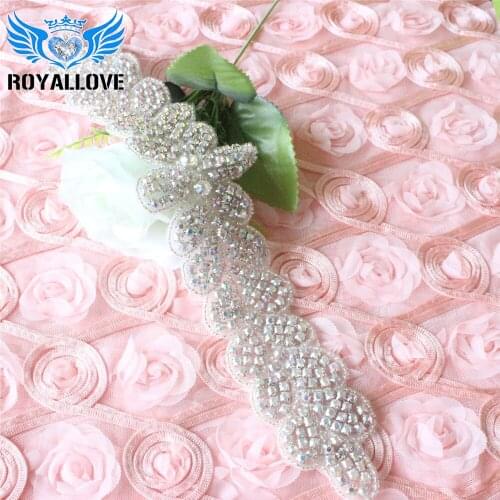 Long Crystal AB Rhinestone Applique, Bridal Sash Applique, Wedding Belt Applique, Crystal Beaded Applique, Bridal Accessories