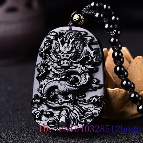 Obsidian Dragon Pendant Accessories Black Carved Necklace Fashion Natural Amulet Men Jewelry Women Jade