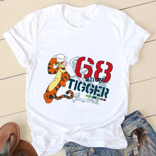 Printed T-shirts Woman Summer 2021 Kawaii Tshirts Tigger Disney Cartoons Winnie The Pooh for Girls Cute O-neck Aesthetic Clothes