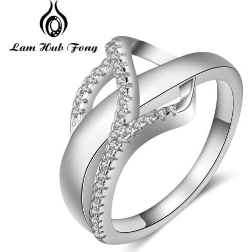 Personalized 925 Sterling Silver Knot Ring with Cubic Zirconia Custom Engraved Name Wedding Engagement Ring Gift (Lam Hub Fong)