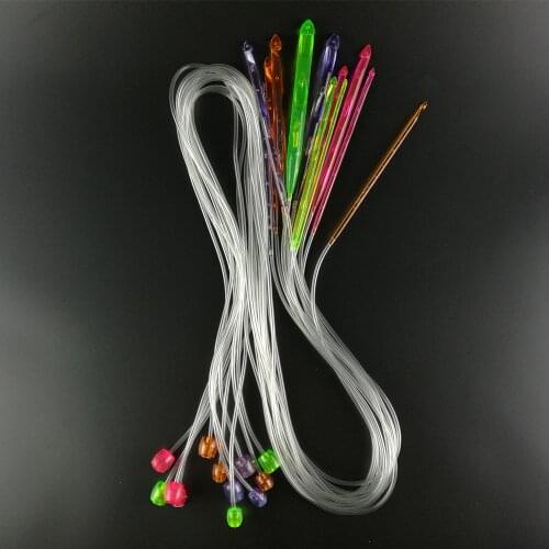 Plastic Flexible Afghan Tunisian Carpet Crochet Hooks Needles At Random Transparent 120cm, 1 Set(12 PCs/Set) 3.5mm-12mm
