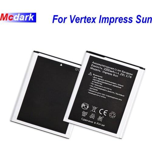Mcdark 2200mAh Impress SunBattery For Vertex Impress Sun Batterie Bateria Accumulator AKKU ACCU PIL Mobile Phone