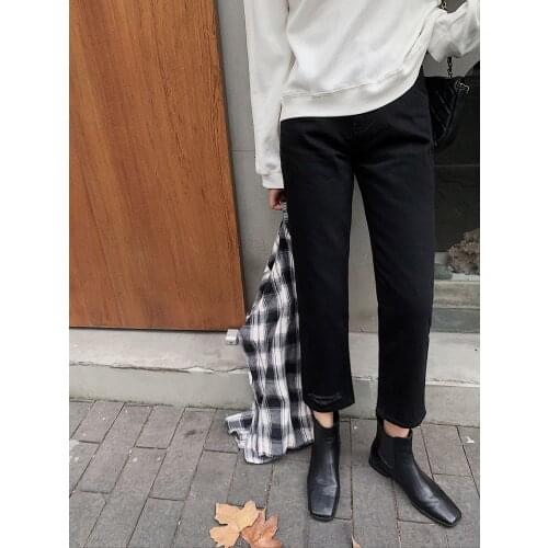 Fashion 2021 Spring Summer Women Jeans For Women Black Holes Loose Casual Female High Waist Straight Trousers Denim Pants WJ235