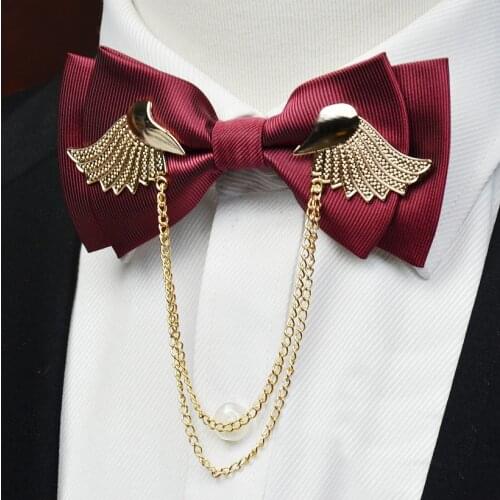 2019 New Mens Party Wedding Butterfly Ties Metal Golden Wings Bow Tie for Men Fashion Casual Double Layer Bowtie with Gift Box