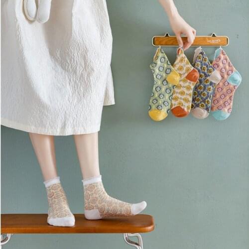 Women floral thin crystal transparent socks women candy color long socks 3pairs