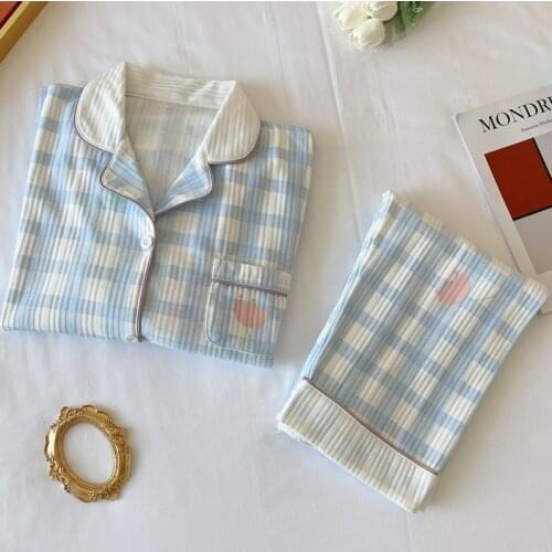 Spring Fall Winter New Ladies Pajamas Set Cotton Turn-down Collar Long-sleeve Trousers Household Wear Sleepwear Women Clothing