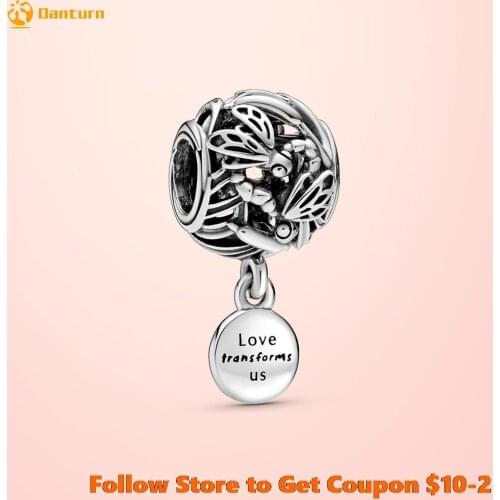2020 New S925 Sterling Silver Beads Openwork Dragonfly Love Charms fit Original Pandora Bracelets Women DIY Jewelry