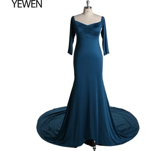 Long Sleeves V Neck Strech Fabric Maternity Photography Props Pregnancy Cloth Maternity Gown Shooting Photo Pregnant Dress