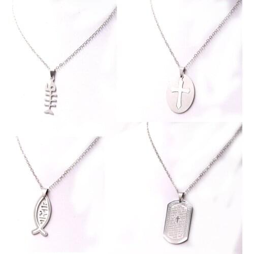 Christian label Tag Charms Necklaces Stainless Steel Fashion Vintage Pendant Necklaces Female Male Jewelry P249