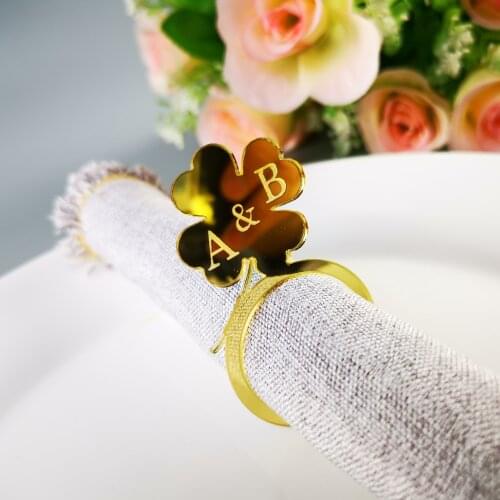 Personalized Wedding table Decor Four-leaf clover with Initials Napkin Ring ,Custom Wedding color woodAcrylic Cut napkin ring