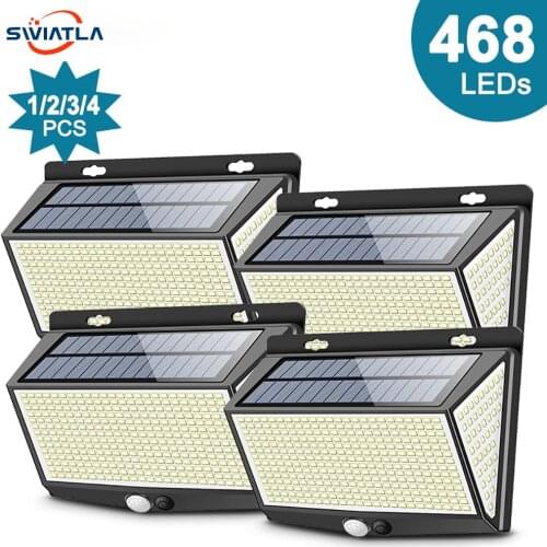 Swiatla 468 LEDs Outdoor Solar Lights 270 Wide Angle IP65 Waterproof PIR Motion Sensor Light Modes Large Bright Solar Lights