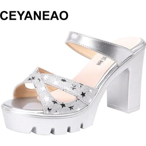 TIMETANGSize 43 Woman High Heels Chunky Sandels for Women Mules 2021 Platform Heels Slides Slippers Fashion Sexy Sandals on Plat