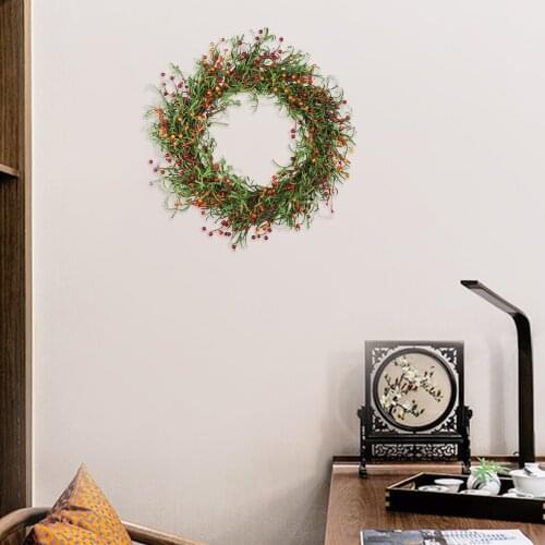 45cm Round Wreath Greenery Leaves with Berries Garland for Farmhouse Home Front Door Porch Window Wall Decor Ornament Accessory